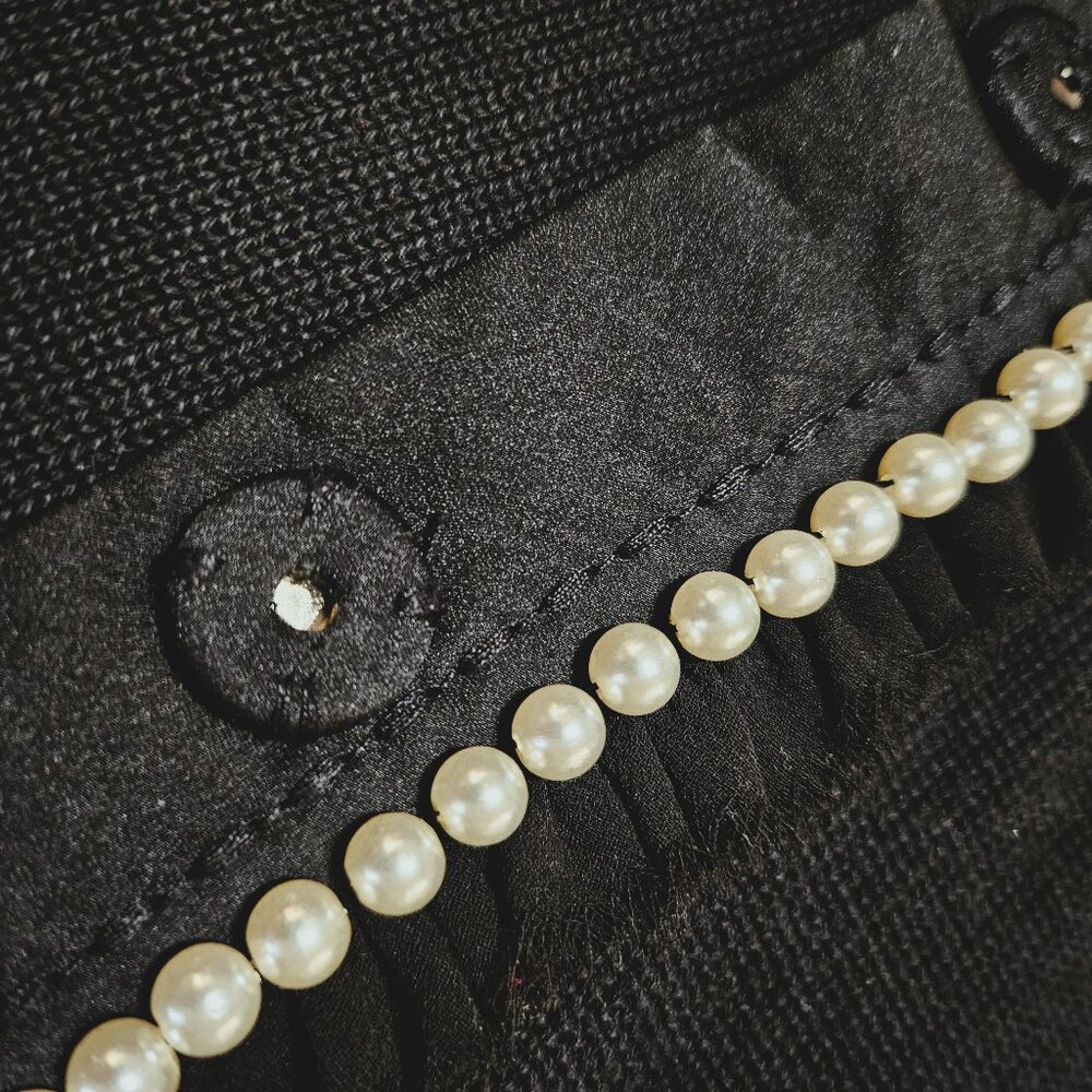 WHBM ELEGANT BLACK CARDIGAN w/ WHITE PEARL & BLACK RUFFLE POCKET & CUFF ACCENTS - Picture 10 of 16